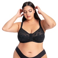 Sujetador de encaje inalámbrico de copa completa para busto grande, lencería sexy de talla grande con cierre frontal, transpirable y de corte alto.