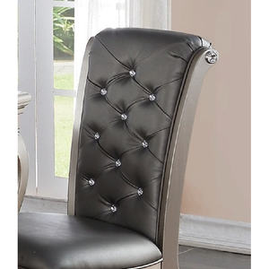 DB Luxury <b>Antique</b> Silver <b>Wooden</b> Dining Side <b>Chairs</b> Set of 2 Grey Faux Leather/PU Tufted Upholstered Cushion <b>Chairs</b> - Product Image 6