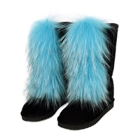 Femmes réel fourrure de renard bottes fourrure moelleux court neige botte en peluche mi-mollet bottes chaud confortable extérieur fourrure de raton laveur chaussures plates