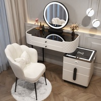 Table de maquillage intelligente pour chambre à coucher, style moderne et simple, multifonctionnelle, avec miroir de rangement en verre et chargement sans fil Bluetooth
