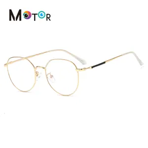 Venta al por mayor ojo gafas marco redondo grande-Gafas de diseño de moda para mujer, montura redonda grande de metal, gafas ópticas doradas