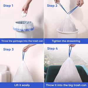 Drawstring Trash Bags Garbage Bags for Trash Cans, Office, Living Room, <b>Kitchen</b> and Bathroom Thickened, Stretchy, Unscented - Product Image 4