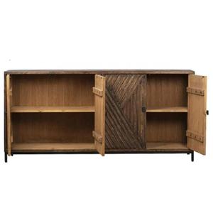 ตู้ไซด์บอร์ดไม้เนื้อแข็งโบราณ 4 ประตู เฟอร์นิเจอร์จีนสำหรับห้องรับประทานอาหาร ตู้ไซด์บอร์ด 4 ลิ้นชักพร้อมฐานเหล็ก - Product Image 2