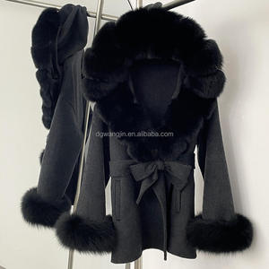 <span class=keywords><strong>Manteau</strong></span> d'<span class=keywords><strong>hiver</strong></span> haut de gamme pour <span class=keywords><strong>femme</strong></span>, veste en laine, col en fourrure de renard double face, ceinture surdimensionnée, <span class=keywords><strong>capuche</strong></span> fermée, style long - Product Image 5