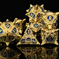 Ensemble de 7 dés polyédriques en métal massif, finition Faux Or Bleu Royal, à grande ouverture, pour D&D, Dragon, Jeux de société et Jeu de rôle