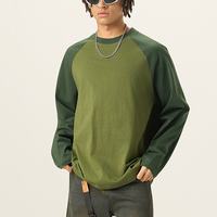 T-shirt à manches raglan pour homme, 100% coton, ample, à manches longues, épais, color-block, sous-vêtement pour homme