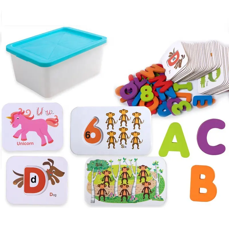 子供教育学習単語マッチゲーム動物カウントパズルおもちゃ木製アルファベット番号フラッシュカードセット子供用