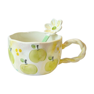 Taza de cerámica Apple de 500 ml con cuchara, diseño de dibujos animados, para desayuno, café, té, regalo - Product Image 1
