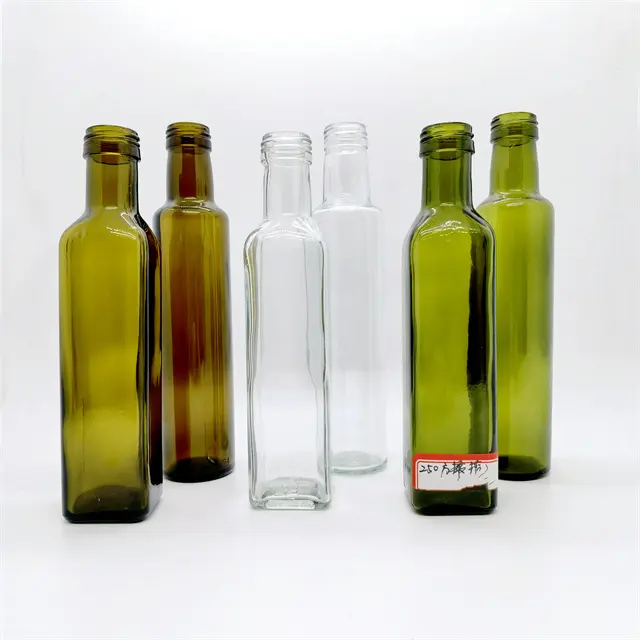 Großhandel 250 ml 500 ml 750 ml 1 l leeres glas Olivenöl-kochflaschen quadratische native soßen-Ölivenölflasche mit Aluminiumkappen