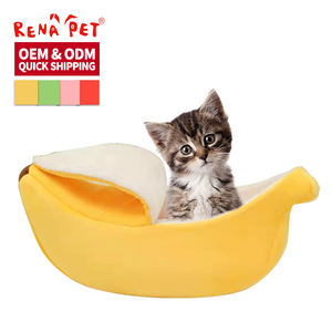 Venta al por mayor fabricante logotipo personalizado antideslizante esponja plátano diseño pequeño perro gato cueva cama - Product Image 3