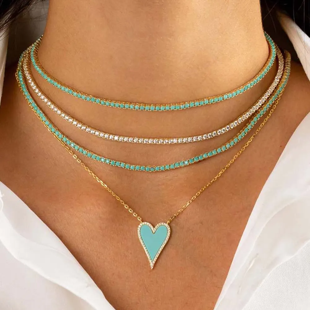 Collier personnalisé en argent pur Turquoise 925, bijoux maman 14kt plaqué or, collier de perles en forme de cœur pour la fête des mères