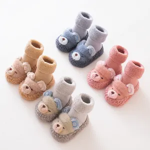 Inverno Infantil Bonito Fofo Urso Boneca Criança Do Bebê Não-Slip Grosso Loop Quente Algodão Orgânico Cozy Terry Meias Sapatos