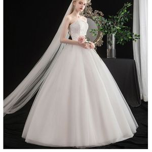 Wedding Dress Strapless Ball Gown Tulle Natural Waistline Simple Solid Color Ground Level Trailing Tail X033 - Product Image 4
