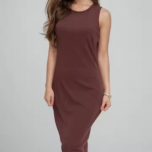 Vestido Midi de Verano para Mujer, Transpirable, de Algodón, Sin Mangas, Ajustado, con Cintura Elástica, Color Sólido, para Uso Casual en Primavera y Otoño - Product Image 3