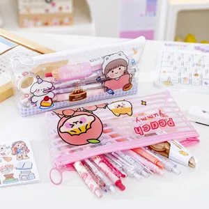 Custom Logo Waterproof Plastic Pencil Case School Student Clear PVC Pencil Bags With Zipper Stationery Supplies