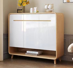 Modern Wood <b>Storage</b> <b>Cabinet</b> With <b>White</b> Doors And Open Shelf Scandinavian Style Living Room Furniture - Product Image 1