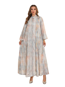 Abaya de Dubaï pour <span class=keywords><strong>femme</strong></span>, robe musulmane imprimée avec strass, robe longue ample, caftan arabe de fête, Jalabiya Ramadan, Abayas - Product Image 6