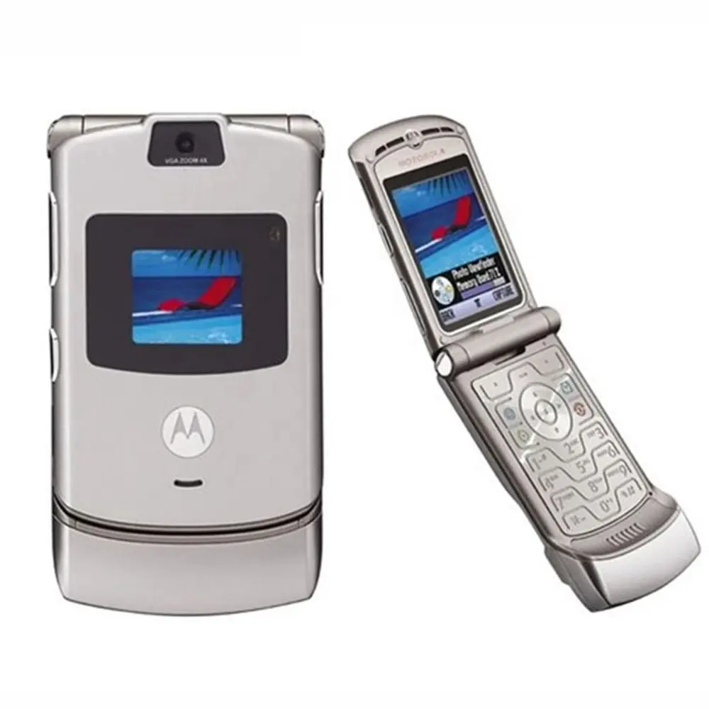 For Motorola RAZR V3 Simple Cellphone GSM Quad Band Flip Unlocked Old Type Mobile Phones