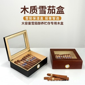 Caja de Almacenamiento de Cigarros de Madera, Rectangular, Retro, Negra, con Tapa Abatible y Higrómetro, Humidor de Escritorio - Product Image 3