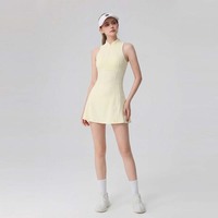 Robe de tennis pour femme, col montant semi-zippé, sans manches, jupe évasée coupe trapèze avec short intégré, idéale pour le pickleball et le golf