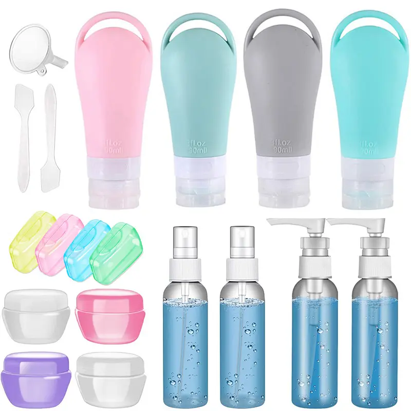 Ensemble de bouteilles de voyage en silicone Tubes en plastique de voyage étanches Conteneurs de toilette Vaporisateur en plastique