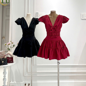 Vestido de Verano de Alta Calidad para Mujer, Estilo Y2K, Cuello en V, con Volantes, Mezcla de Poliéster/Algodón, Cintura Alta, para Oficina o Uso Diario - Product Image 5