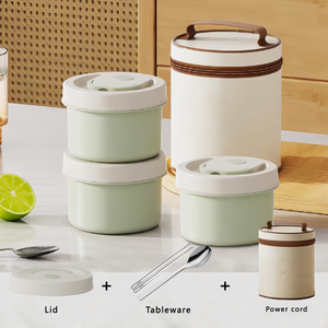 Tazón de Cerámica Reutilizable de Grado Alimenticio, Diseño a Prueba de Fugas, Desmontable, Apto para Microondas, Calentable, con 3 Compartimentos - Product Image 2