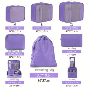 Juego de 8 Cubos de Embalaje al por Mayor con Malla Transpirable y Bolsa para Zapatos, Organizadores de Equipaje Ligeros de Nailon para Maletas - Product Image 2