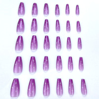 Uñas Postizas Reutilizables Resistentes al Desgaste con Diseño de Estrellas Brillantes Moradas y Efecto Ojo de Gato, Suministros para Vendedores