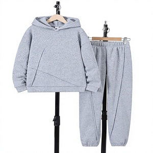 Men's Gray Hoodie Sweatpants Set Solid Color Casual Autumn Wear Polyester/Cotton French Terry Knitted Fabric Breathable 380g - Product Image 1