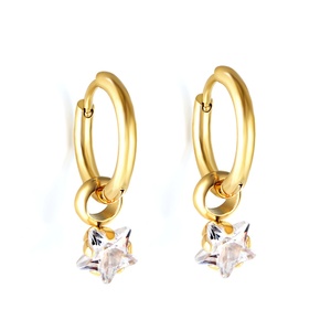 Boucles d'oreilles créoles circulaires pour femmes en acier inoxydable plaqué or 18K, avec zircon et breloques, vente en gros, ensemble de boucles d'oreilles tendance - Product Image 5