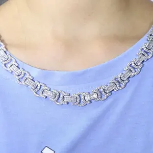 Hot selling high quality CZ 10mm diamond Byzantine chain hip hop jewelry necklace