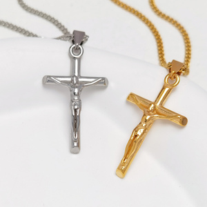 Collar de Cruz de acero inoxidable de fábrica para hombres Christian Jesus Pendant 18K Gold Plated PVD Cristian Mini 35mm Tamaño Venta caliente - Product Image 1