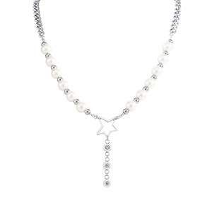 สร้อยคอเพิร์ลสตาร์พร้อมจี้เพชร เกรด AA สายไทเทเนียมสตีลสำหรับสวมใส่ทุกวัน - Product Image 5