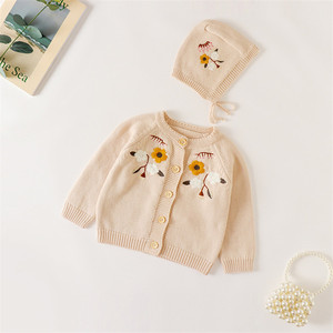 RTS เสื้อผ้าเด็กผู้หญิงแรกเกิดแขนยาวลายดอกไม้,เสื้อคาร์ดิแกนถักพร้อม<span class=keywords><strong>หมวก</strong></span>1ชิ้น - Product Image 3