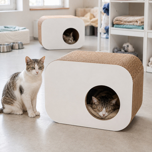 Canapé-lit pour chat en carton ondulé incurvé, écologique, en carton recyclé, cabine fermée pour chaton - Product Image 2