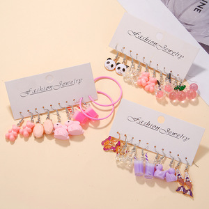 Femmes filles mode boucles d'oreilles goutte 6 paires/ensemble mignon lait thé tasse sirène cerise résine goutte Animal papillon <span class=keywords><strong>canard</strong></span> boucles d'oreilles - Product Image 1