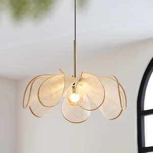 Lampadario Vintage Stile Antico Nordico Giapponese Wabi Sabi con Paralume in Tessuto a Forma di Fiore per Sala da Pranzo o Ristorante - Product Image 3