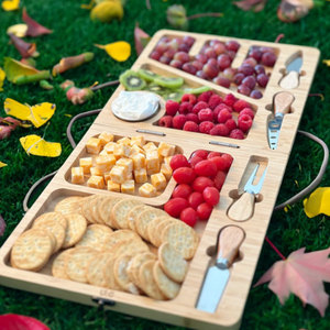 Bamboo Foldable <b>Cheese</b> Board <b>Set</b> With <b>Knives</b> Portable Serving Tray For Fruit Snacks And <b>Cheese</b> - Product Image 2