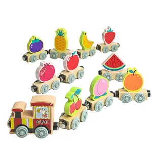 나무 자기 숫자 알파벳 동물 작은 기차 어린 아이들의 퍼즐 장난감 조립 드래그 빌딩 블록 기차 장난감