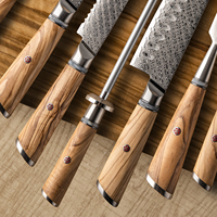 Grandsharp 9-delige Japanse Damascus staal AUS10 67-laags keukenmessenset met messen-slijper, olijfhouten handvat, cadeauverpakking