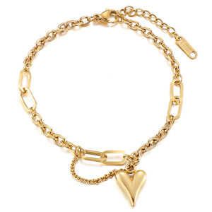 Nouvelle Mode Bijoux <span class=keywords><strong>Grossiste</strong></span> <span class=keywords><strong>Acier</strong></span> <span class=keywords><strong>Inoxydable</strong></span> Or 18K <span class=keywords><strong>Bracelet</strong></span> Pendentif Coeur Pour Femmes - Product Image 1