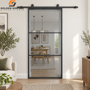 Puerta Corredera Interior de Tres Paneles con Marco de Aluminio Negro Personalizado GS y Puerta de Granero de Vidrio - Product Image 2