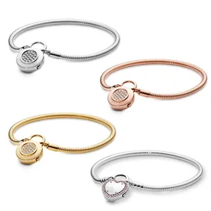 Pulsera de Hueso de Serpiente de 3MM, Plata Pura <span class=keywords><strong>S925</strong></span>, con Cierre de Llave, Amor y OVNI, Pulsera Básica DIY, Joyería de Plata para Mujer, Regalo - Product Image 2