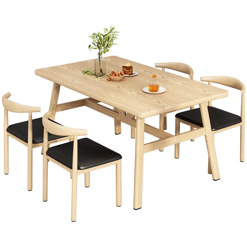 Vente en gros personnalisé 120x60 cm bois de hêtre massif café bureau en bois Table à manger ensemble de chaises pour hôtel appartement