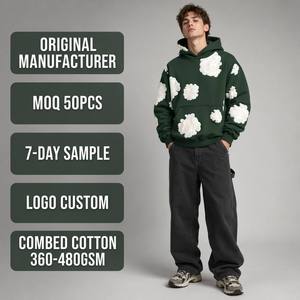 Sweat à capuche zippé surdimensionné en molleton de coton épais 480g, délavé, déchiré et à bords bruts, pour homme, style streetwear - Product Image 1