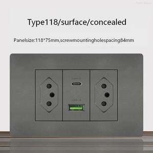 Brazilian standard PC <b>USB</b> wall <b>socket</b>, power <b>socket</b> panel, type 118 6-pin wall plug <b>socket</b> - Product Image 3