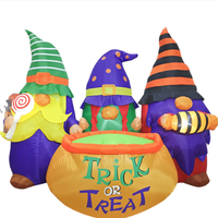 Ensemble de Décorations Gonflables de Gnomes d'Halloween avec Chapeaux Pointus Tricolores pour l'Entrée, Modèle d'Affichage Lumineux pour une Ambiance Festive