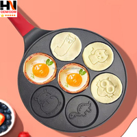 Poêle à petit-déjeuner multifonction 7-en-1 à fond plat, pour œufs, hamburgers, en aluminium, avec 7 trous, en promotion