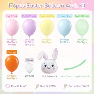 Kit de Décorations de Fête d'Anniversaire Épais et Coloré Thème Lapin, Oeuf et Carotte, Couleurs Pastel, Guirlande et Arche de Ballons de Pâques en Gros - Product Image 2